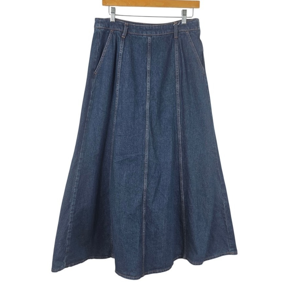 Banana Republic Denim Skirt Womens Dark Wash A-Line Maxi Seam Detail Size 6